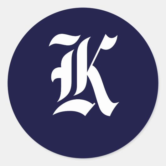 Navy Blauw & Wit Monogram Initiaal afdichtingen "K Ronde Sticker (Voorkant)