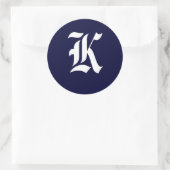 Navy Blauw & Wit Monogram Initiaal afdichtingen "K Ronde Sticker (Tas)