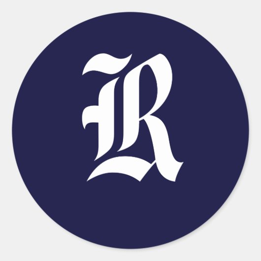 Navy Blauw & Wit Monogram Initiaal afdichtingen "R Ronde Sticker (Voorkant)