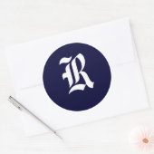 Navy Blauw & Wit Monogram Initiaal afdichtingen "R Ronde Sticker (Envelop)