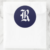 Navy Blauw & Wit Monogram Initiaal afdichtingen "R Ronde Sticker (Tas)