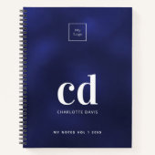 Navy blauw wit monogram initiaal bedrijfslogo notitieboek (Voorkant)