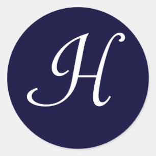 Navy Blauw & Wit Monogram Initiaal Seal "H" Ronde Sticker
