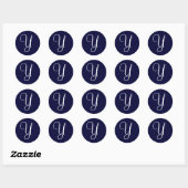 Navy Blauw & Wit Monogram Y Ronde Sticker (Vel)