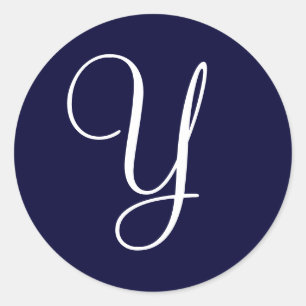 Navy Blauw & Wit Monogram Y Ronde Sticker