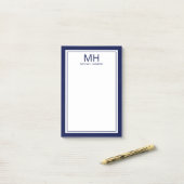 Navy Blauw Wit Monogrammed Mannen Post-it® Notes (Op bureau)