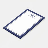Navy Blauw Wit Monogrammed Mannen Post-it® Notes (Schuin)