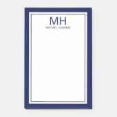 Navy Blauw Wit Monogrammed Mannen Post-it® Notes (Voorkant)