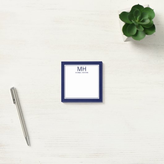Navy Blauw Wit Monogrammed Mannen Post-it® Notes (Kantoor)