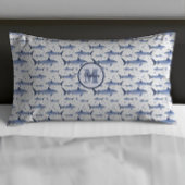 Navy blauw & wit naam + Waterverf monogram haai Kussensloop
