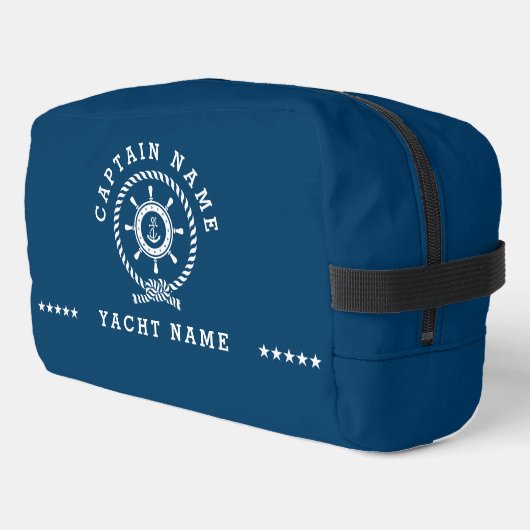 Navy Blauw Wit Nautische Boat Wheel Knot Dopp Kit Toilettasje (Linkerhoek)