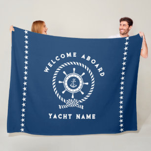 Navy Blauw Wit Nautische Boat Wheel Knot Sterren Fleece Deken