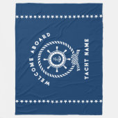 Navy Blauw Wit Nautische Boat Wheel Knot Sterren Fleece Deken (Voorkant)