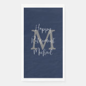 Navy Blauw Wit Retirement Party Naam Monogram Servet (Voorkant)