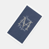 Navy Blauw Wit Retirement Party Naam Monogram Servet (Hoek)