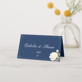 Navy Blauw Wit Rose Bruiloft Gevouwen Plaats Kaart Plaatskaartje