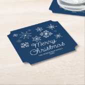 Navy Blauw Wit Sneeuwvlokken Kerstfeest Kartonnen Onderzetters (Gekanteld)