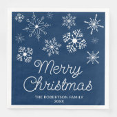 Navy Blauw Wit Sneeuwvlokken Kerstfeest Servet (Voorkant)