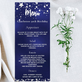 Navy blauw wit sterren verjaardagsmenu reclamekaart