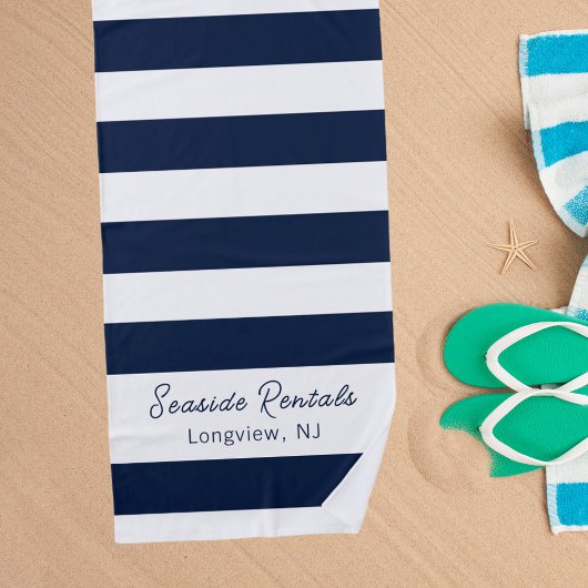 Navy blauw wit strepen naam script strandlaken