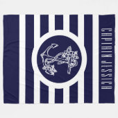 Navy Blauw & Wit Stripes Nautische Bloemen Anker Fleece Deken (Voorkant (Horizontaal))