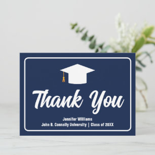 Navy Blauw Wit Typografie Custom Afstuderen Bedankkaart