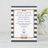 Navy Blauw & Wit Waterverf nautische knoop bruilof Kaart (Staand voorkant)