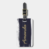 Navy blauw wit waterverf penseelstreken monogram bagagelabel (Voorkant verticaal)