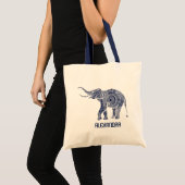 Navy Blauw & Wit  wervelt Olifant Monogram Tote Bag (Voorkant (product))