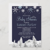 Navy blauw wit wonderland winter baby shower kaart (Voorkant)