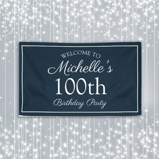 Navy Blauw Witte 100e Verjaardagsfeest Spandoek