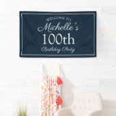 Navy Blauw Witte 100e Verjaardagsfeest Spandoek (Insitu)