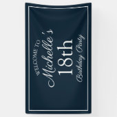 Navy Blauw Witte 18e Verjaardagsfeestje Spandoek (Verticaal)