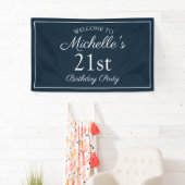 Navy Blauw Witte 21e Verjaardagsfeest Spandoek (Insitu)