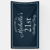 Navy Blauw Witte 21e Verjaardagsfeest Spandoek (Verticaal)