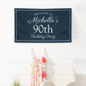 Navy Blauw Witte 90ste Verjaardagsfeest Spandoek (Insitu)