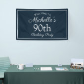 Navy Blauw Witte 90ste Verjaardagsfeest Spandoek (Beurs)