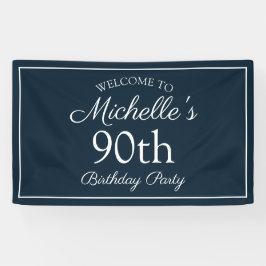 Navy Blauw Witte 90ste Verjaardagsfeest Spandoek