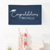 Navy Blauw Witte Afstuderen Gefeliciteerd Spandoek (Insitu)