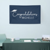 Navy Blauw Witte Afstuderen Gefeliciteerd Spandoek (Beurs)