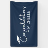 Navy Blauw Witte Afstuderen Gefeliciteerd Spandoek (Verticaal)