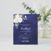 Navy blauw witte bloemen bruiloft uitnodiging (Staand voorkant)