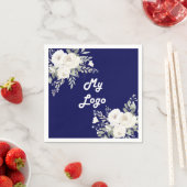 Navy blauw witte bloemen business logo servet (Insitu)