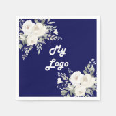 Navy blauw witte bloemen business logo servet (Voorkant)