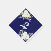 Navy blauw witte bloemen business logo servet (Hoek)
