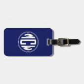 Navy Blauw Witte Cirkel Monogram DIY Achtergrond Bagagelabel (Voorkant horizontaal)