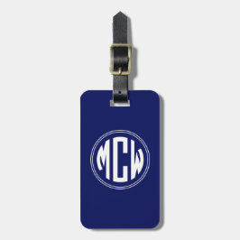 Navy Blauw Witte Cirkel Monogram DIY Achtergrond Bagagelabel