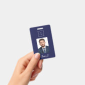 Navy blauw witte foto naam bedrijfslogo badge (Handheld)