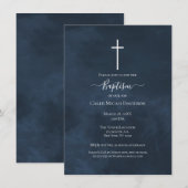 Navy Blauw & Witte Kruis Moderne Doop Kaart (Voorkant / Achterkant)