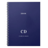 Navy blauw witte monogram naam minimalistisch notitieboek (Voorkant)